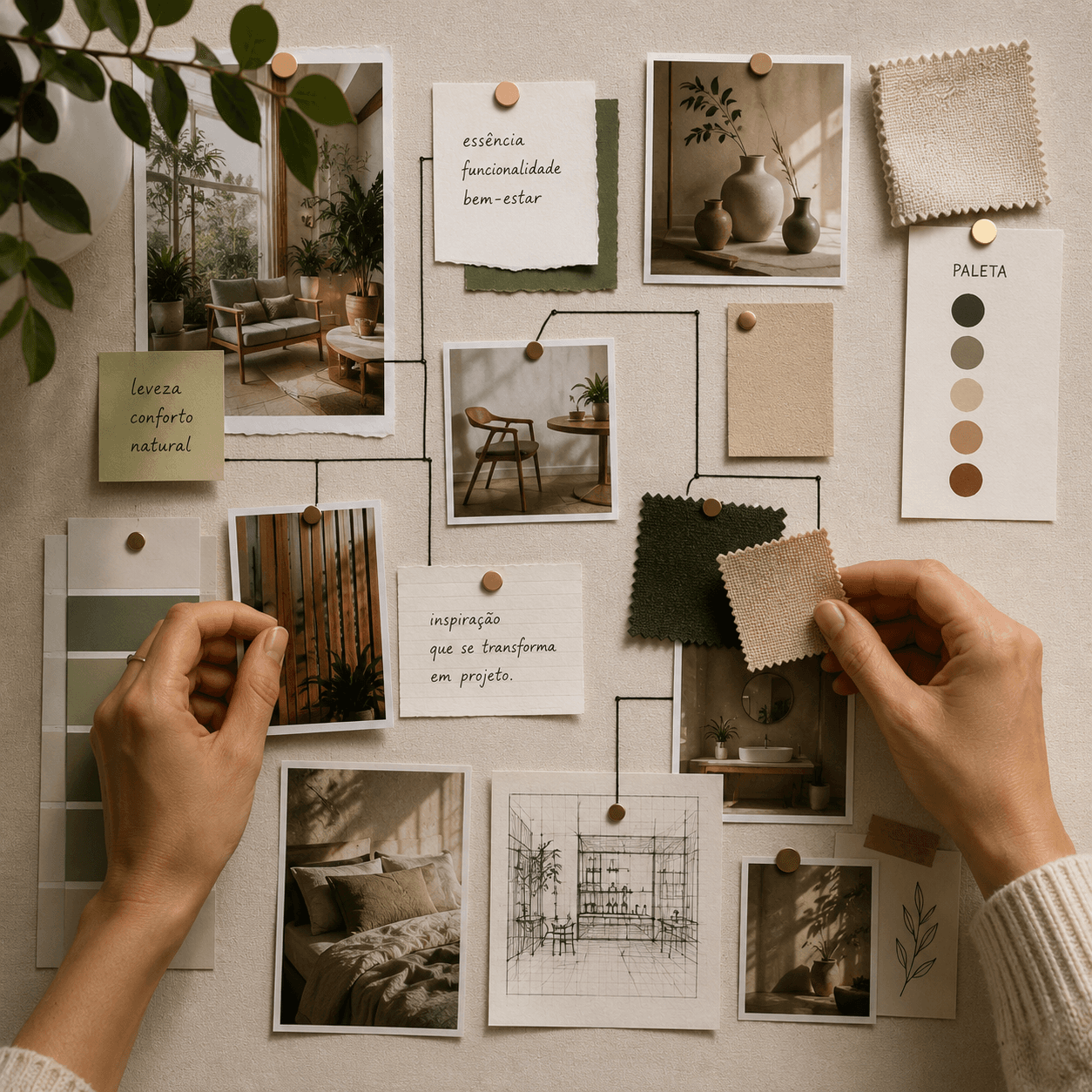 Moodboard com organização de ideias e notas visuais