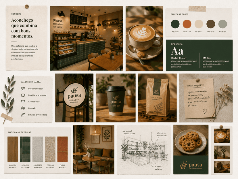Moodboard de cafeteria - exemplo de organização de referências visuais