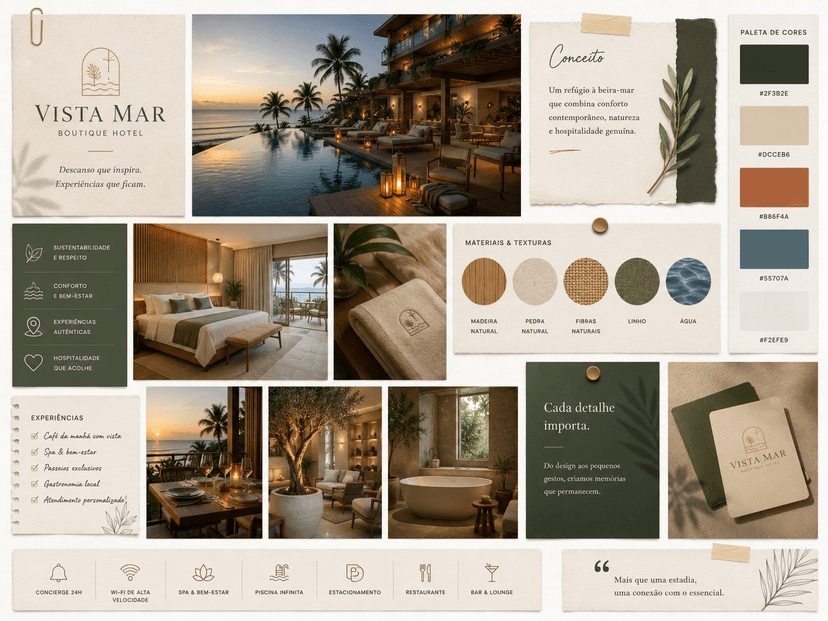 Moodboard de hotel - exemplo de organização de referências visuais