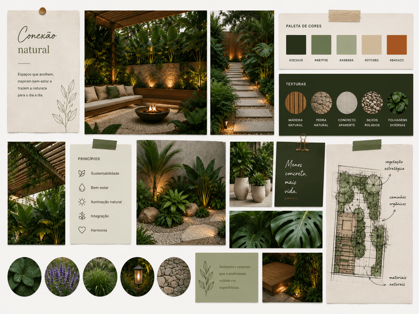 Moodboard de paisagismo - exemplo de organização de referências visuais