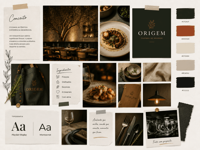 Moodboard de restaurante - exemplo de organização de referências visuais